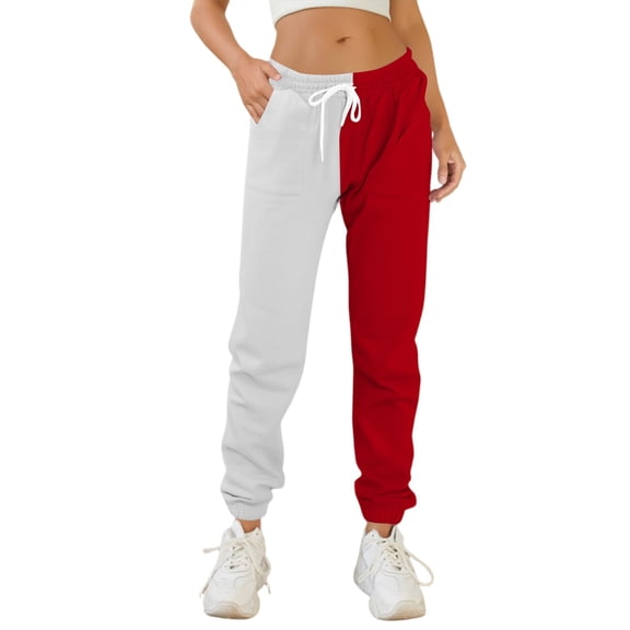 BOMYJESK Sweatpants for Women Workout Active Color Block High Waisted Lounge Pants Fall Winter Trendy Drawstring Sweatpants Gym Athletic Yoga Light Weight Activewear White L
