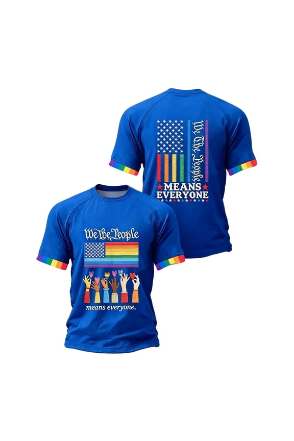 We the People Means Everyone Rainbow Flag Shirt Pride Equality T Shirt Transgender Flag Equality Shirt Round Neck Casual Comfy Top Blue L