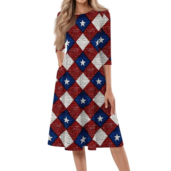 BOMYJESK Women's 250th Anniversary USA Flag Floral Maxi Dresses 4th Of July Summer Dresses Vintage Independence Day A-Line Dress Casual Patriotic American Flag Party Apparel Navy M