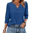 thumbnail image 1 of BOMYJESK Women's Shirt 3/4 Sleeve V Neck Business Casual T Shirt Spring Fashion Vacation Pullover Basic Blouses Loose Athletic Tees Tops Blue M, 1 of 4