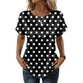 thumbnail image 1 of BOMYJESK Women's Tops Short Sleeve Crew Neck polka dot T Shirts Dressy Casual Trendy Stain Blouses Summer Loose Fit Tunic Top Black L, 1 of 6