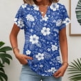 thumbnail image 1 of BOMYJESK Women's Tops Short Sleeve V Neck Tee Shirts Business Casual Floral Print Basic Blouses 2026 Summer Fashion Going Out Loose Fit Outfits Blue L, 1 of 7