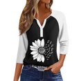 BOMYJESK Womens 3/4 Sleeve Summer Tops Henley Neck T Shirts Sunflower