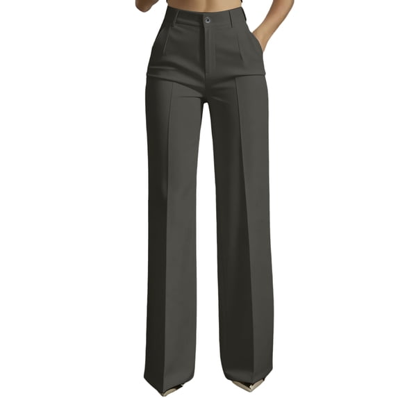 BOMYJESK Womens Dress Pants Straight Leg Dressy Casual Slacks Trousers High Waist Work Flowy Pants 2026 Comfort Fit Outfits with Pockets Dark Gray M