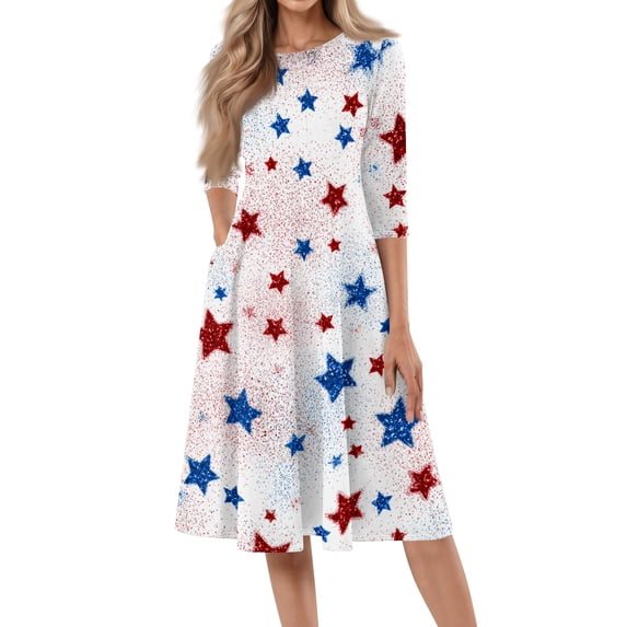 BOMYJESK Womens Maxi Dress 250th Anniversary Stars Stripes Beach Long Dresses Boho Independence Day 4th Of July Summer Dresses Elegant Classy Evening Dress for Party White M