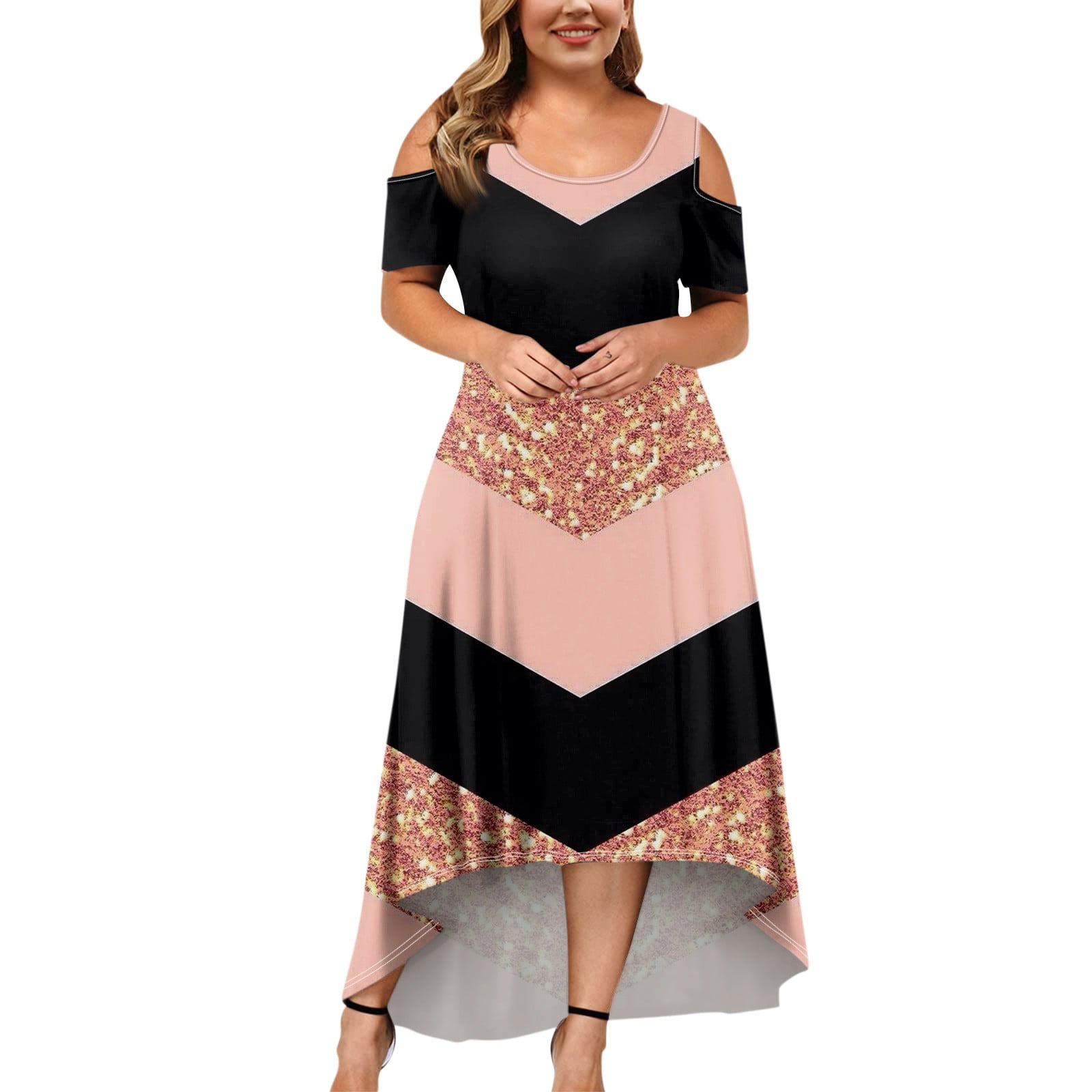 Bomyjesk Womens Plus Size Summer Sun Dresses Sexy Trendy Sequin Boho 