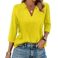 thumbnail image 1 of BOMYJESK Womens Polo Shirts 3/4 Sleeve Golf Shirt Collared V Neck Tops Business Casual Loose Pullover Basic Tees Yellow S, 1 of 4