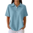 thumbnail image 1 of BOMYJESK Womens Polo Shirts Short Sleeve Waffle Knit Polos Tshirts Collared Button Up Tops Business Casual Work Loose Fit Pullover Basic Tees Light Blue 2XL, 1 of 7