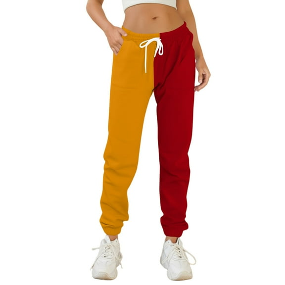 BOMYJESK Womens Sweatpants Workout Active Color Block High Waisted Pants Fall Winter Baggy Drawstring Sweatpants Athletic Joggers Light Weight Trousers Red XL