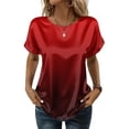 thumbnail image 1 of BOMYJESK Womens Tops Short Sleeve Crew Neck Gradient Tee Shirts Business Casual Fashion Silk Blouse Summer Curved Hem Basic Tees Red L, 1 of 6