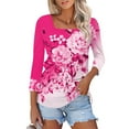 BOMYJESK Womens Tops Summer 3/4 Sleeve Square Neck TShirt Flowy Floral