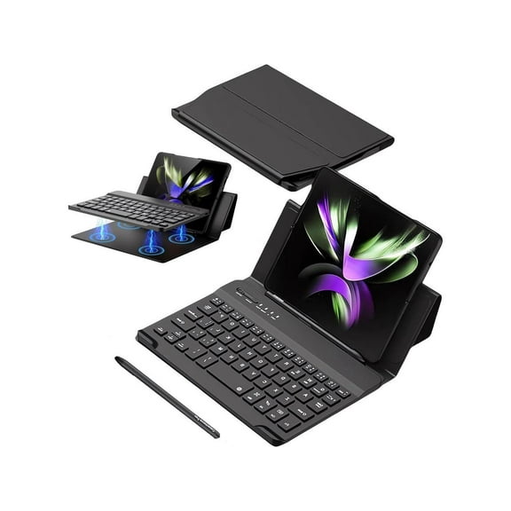 Wireless Bluetooth Keyboard Flip Leather Travel Carrying Case Cover with Stand for Samsung Galaxy Z Fold 5 / Fold 4 / Fold 2 / Galaxy Z Fold 3 / Google Pixel Fold
