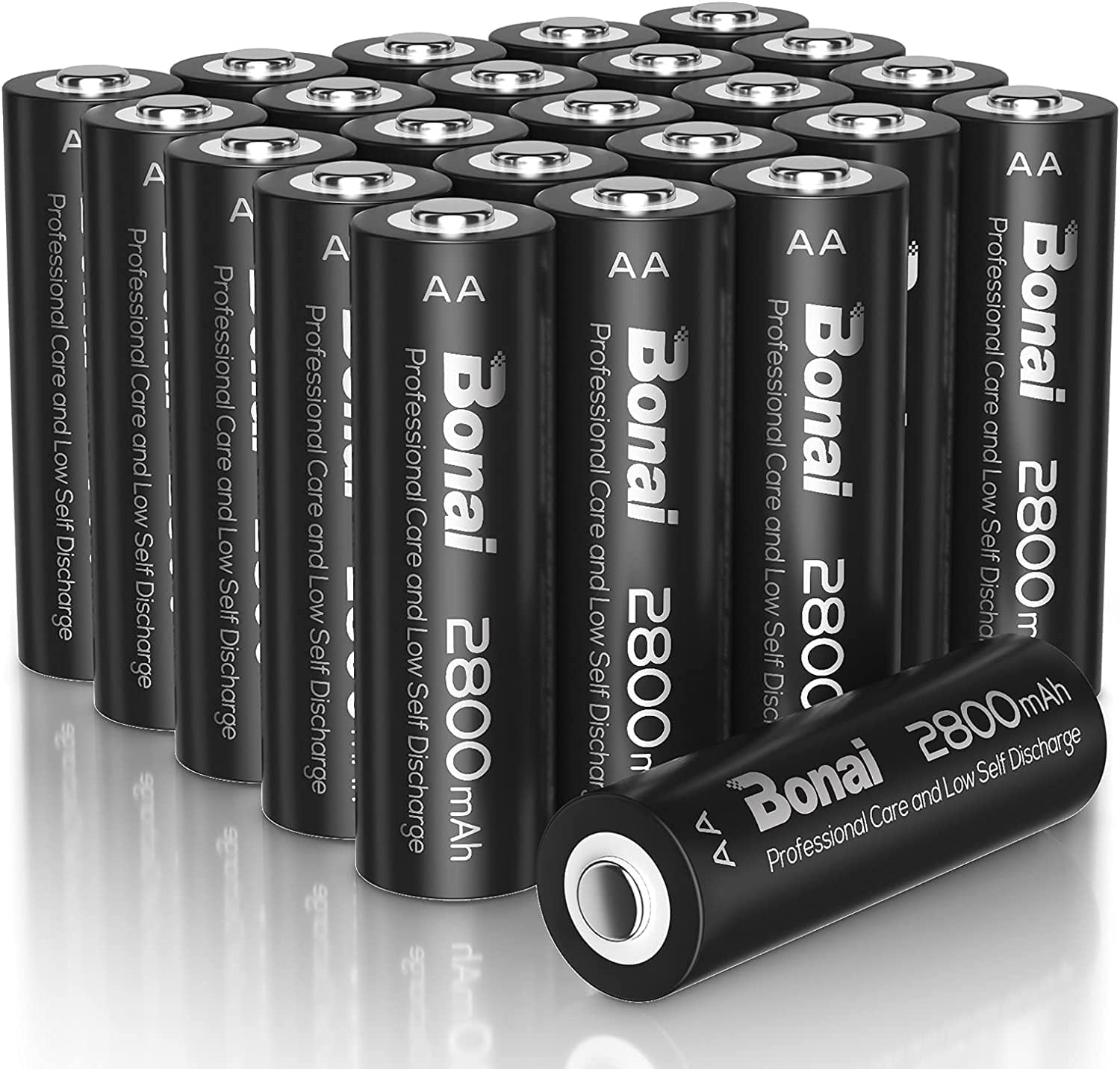 BONAI AA Rechargeable Batteries High-Capacity 2800mAh 1.2V NiMH Battery Low Self Discharge Pre-Charge Double AA Battery 24 Pack