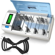 BONAI LCD Smart Battery Charger for AA AAA C D 9V NiMH NiCD Rechargeable Batteries, White