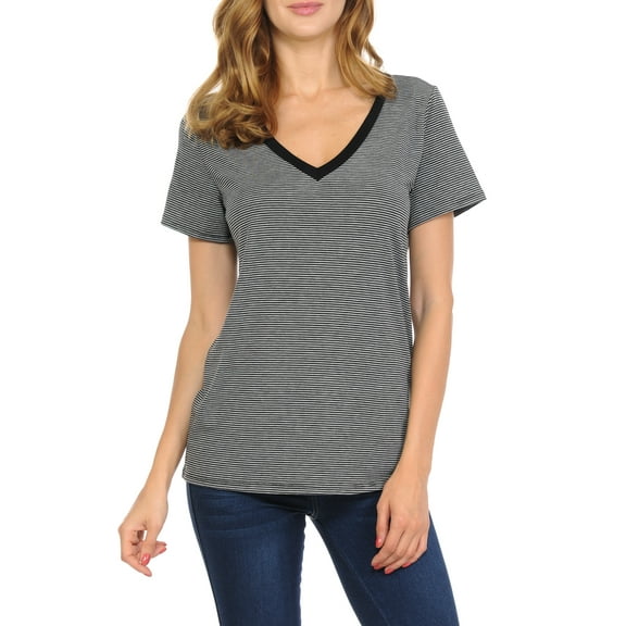 BONAMIE Women's Stripe Vneck Short Sleeve Tee