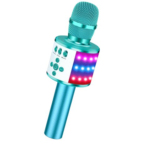BONAOK Bluetooth Wireless Karaoke Microphone with LED Lights,4-in-1 Portable Handheld Mic with Speaker Karaoke Player for Singing Home Party Toys Birthday Gift for Kids Adults Q78(Ice Blue)