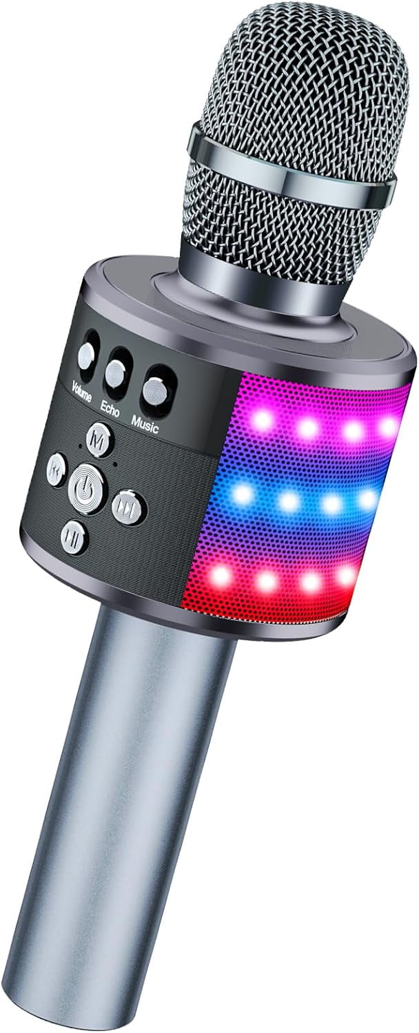 BONAOK Bluetooth Wireless Karaoke Microphone with LED Lights,4in1 Portable Handheld Mic with