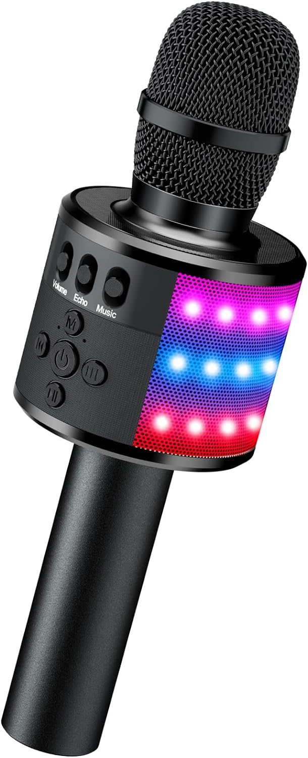 BONAOK Bluetooth Wireless Karaoke Microphone with LED Lights,4in1