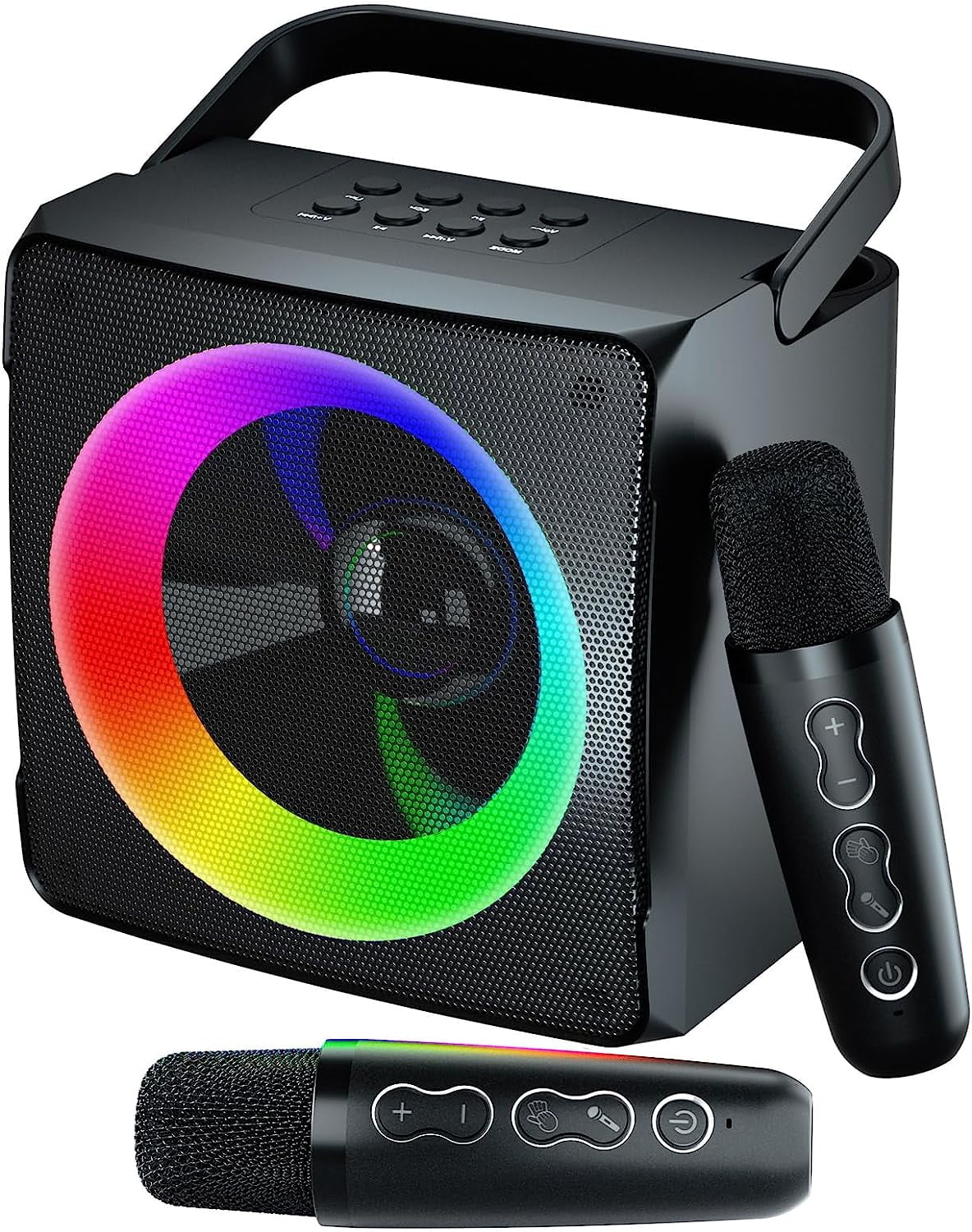 Portable Karaoke Machine for Adults & Kids - Built-In Speaker, Bluetooth,  LED Lights, Wired Mic - With Voice Changing Effects