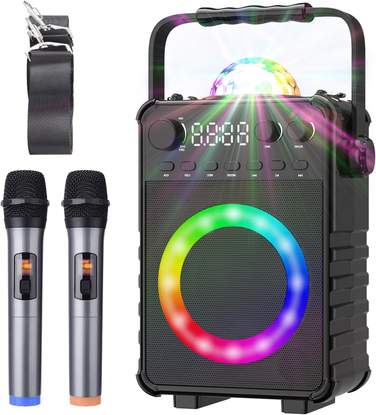 BONAOK Karaoke Machine with 2 Wireless Microphones, Portable Bluetooth