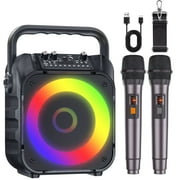 BONAOK Karaoke Machine for Adults, Karaoke Speaker with Two Wireless Microphones, Portable Bluetooth Speaker PA System for Christmas Party, Karaoke Microphone with LED Lights, Black