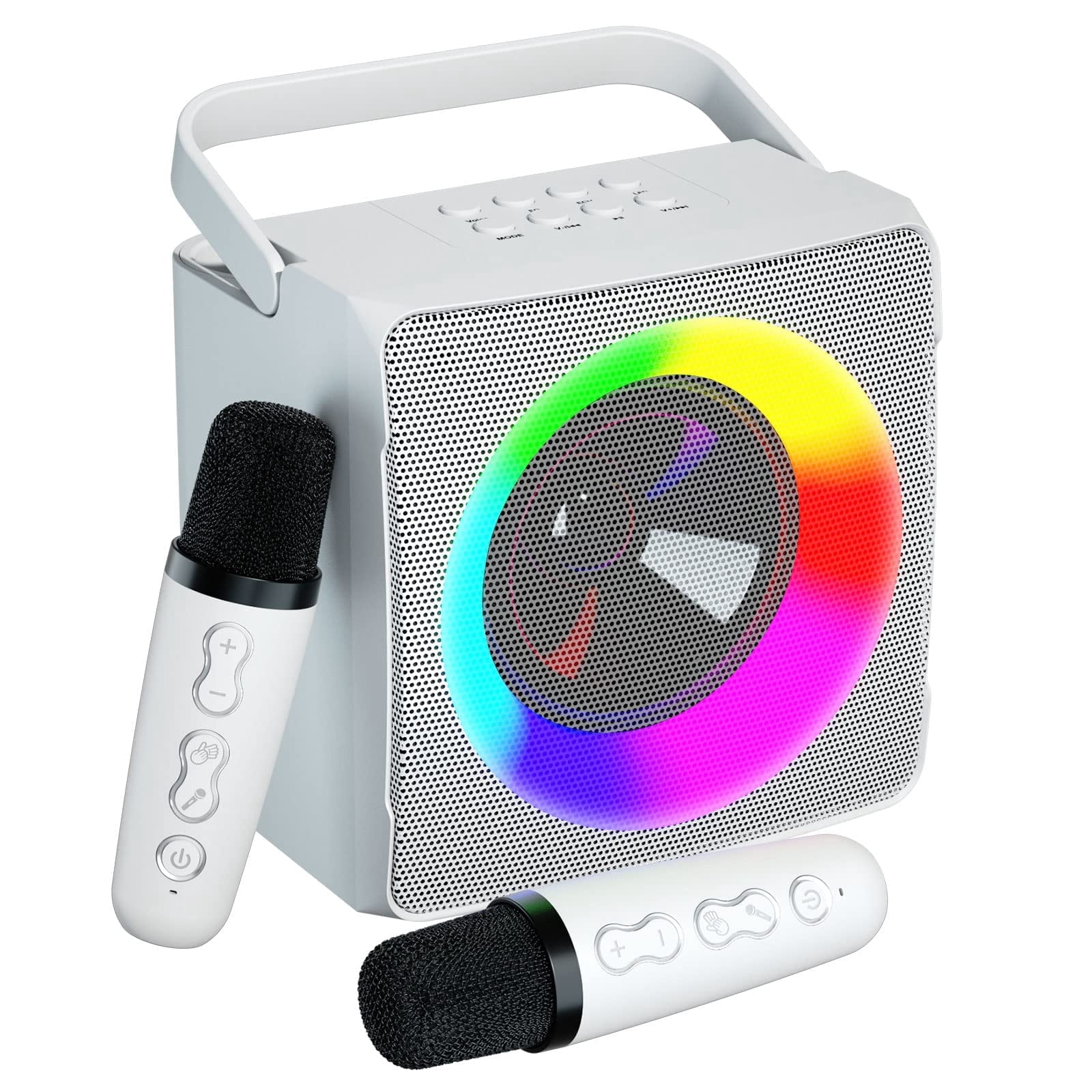 BONAOK Karaoke Machine, Portable Bluetooth Karaoke Speaker for Adults Kids, with 2 Wireless Mics, Ideal Gifts for Girls Boys Party(White)