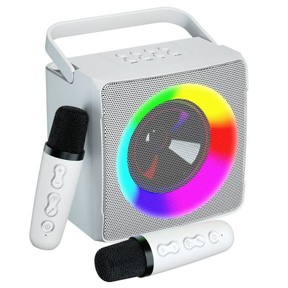 BONAOK Karaoke Machine, Portable Bluetooth Karaoke Speaker for Adults Kids, with 2 Wireless Mics, Ideal Gifts for Girls Boys Party(White)