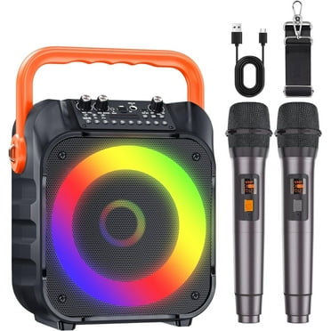 BONAOK Karaoke Machine with Two Wireless Microphones, Portable Bluetooth Speaker for Adults Kids, Karaoke Microphone with LED Lights(Orange)