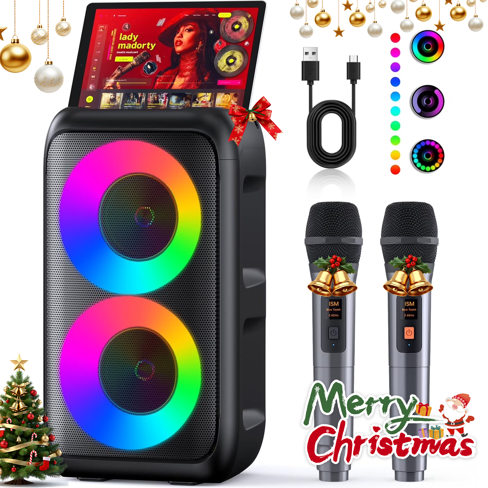 BONAOK Karaoke Machine for Adults, Portable Bluetooth Speaker with 2 Wireless Karaoke Microphones