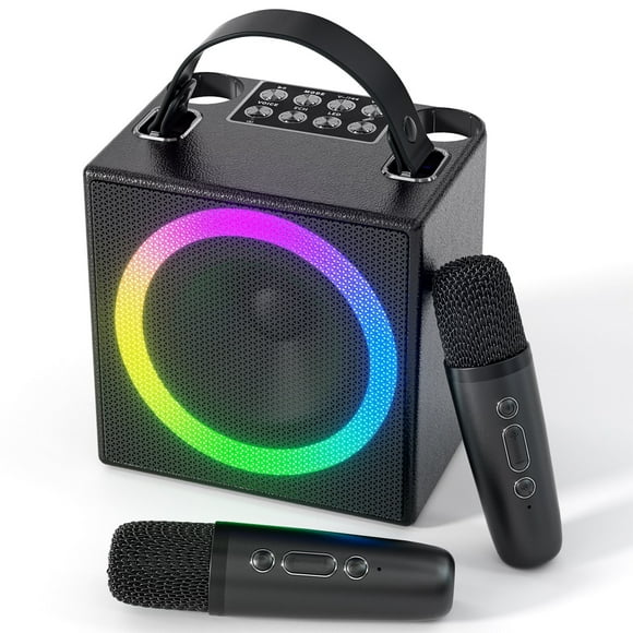 BONAOK Karaoke Machine with 2 Wireless Microphones, Singing Machine with RGB LED Light PA System Bluetooth Portable Karaoke