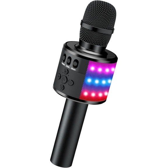 BONAOK Karaoke Microphone for Kids & Adults - Bluetooth Microphones Singing Mic with Disco Lights, Echo Effect, Built-in Speaker Portable Karaoke Player for Party Travel Gifts Q78(Black)