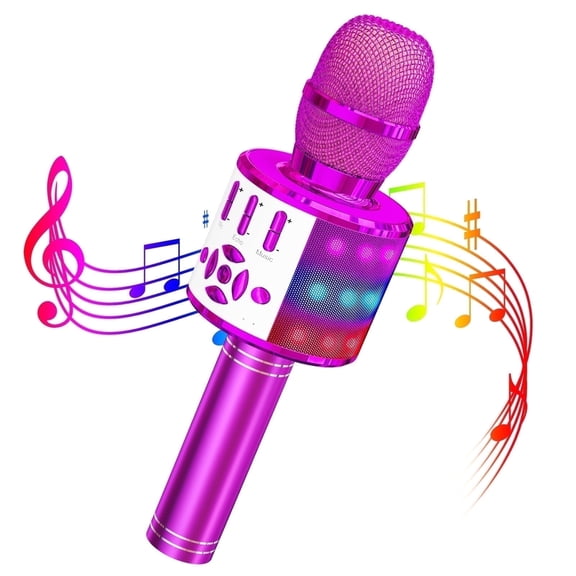 Bonaok Bluetooth Wireless Karaoke Microphone, Portable Handheld Karaoke Machine with LED Lights, Bluetooth Microphone Speaker Singing Gift for Kids Adults(Purple)