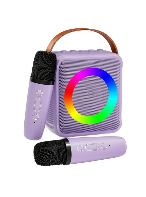 BONAOK Karaoke Microphone Machine for Kids Adults, Portable Speaker with 2 Wireless Mics Toys for Girls Boys , Birtyday Gifts(Purple)