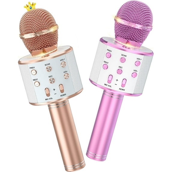 BONAOK Kids Karaoke Microphone 2 Pack, Wireless Bluetooth Karaoke Microphone, Portable Handheld Mic Speaker Machine,Birthday Gifts Toys for Girls Boys(Rose Gold & Pink)