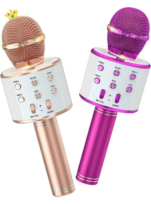 BONAOK Kids Karaoke Microphone 2 Pack, Wireless Bluetooth Karaoke Player,Portable Handheld Mic Speaker Machine,Birthday Gifts Toys for Girls Boys(Rose Gold & Purple)