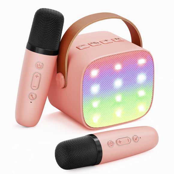 Bonaok Mini Karaoke Machine for Kids, Portable Speaker with 2 Wireless Microphones for Singing, Gift for 4-12+ Years Old Girls, Black