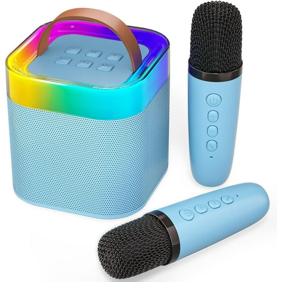 BONAOK Mini Karaoke Machine for Kids Adults, Portable Bluetooth Speaker with 2 Microphones Wireless,Karaoke Toys Gifts for Girls Boys Kids Birthday Home Party Gifts(Blue)
