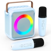 BONAOK Mini Karaoke Machine for Kids, Portable Bluetooth Speaker with 2 Wireless Microphones, Girls Gifts for Christmas Home Party, Blue