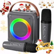 BONAOK Mini Karaoke Machine for Kids, Portable Bluetooth Speaker with 2 Wireless Microphones, Girls Gifts for Christmas Home Party, Gray