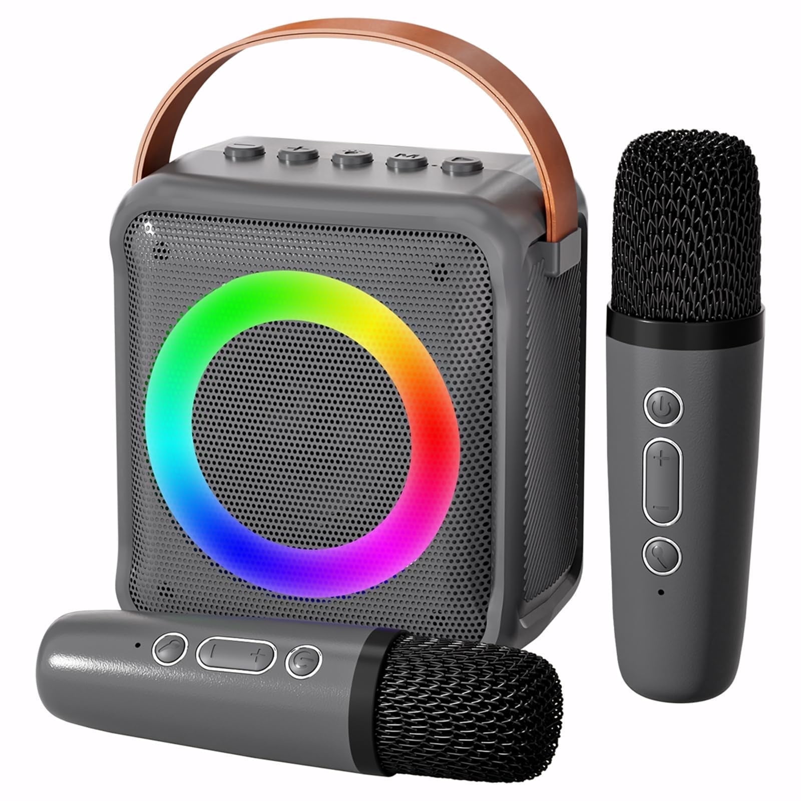 BONAOK Mini Karaoke Machine for Kids, Portable Bluetooth Speaker with 2 Wireless Microphones, Girls Gifts for Christmas Home Party, Gray