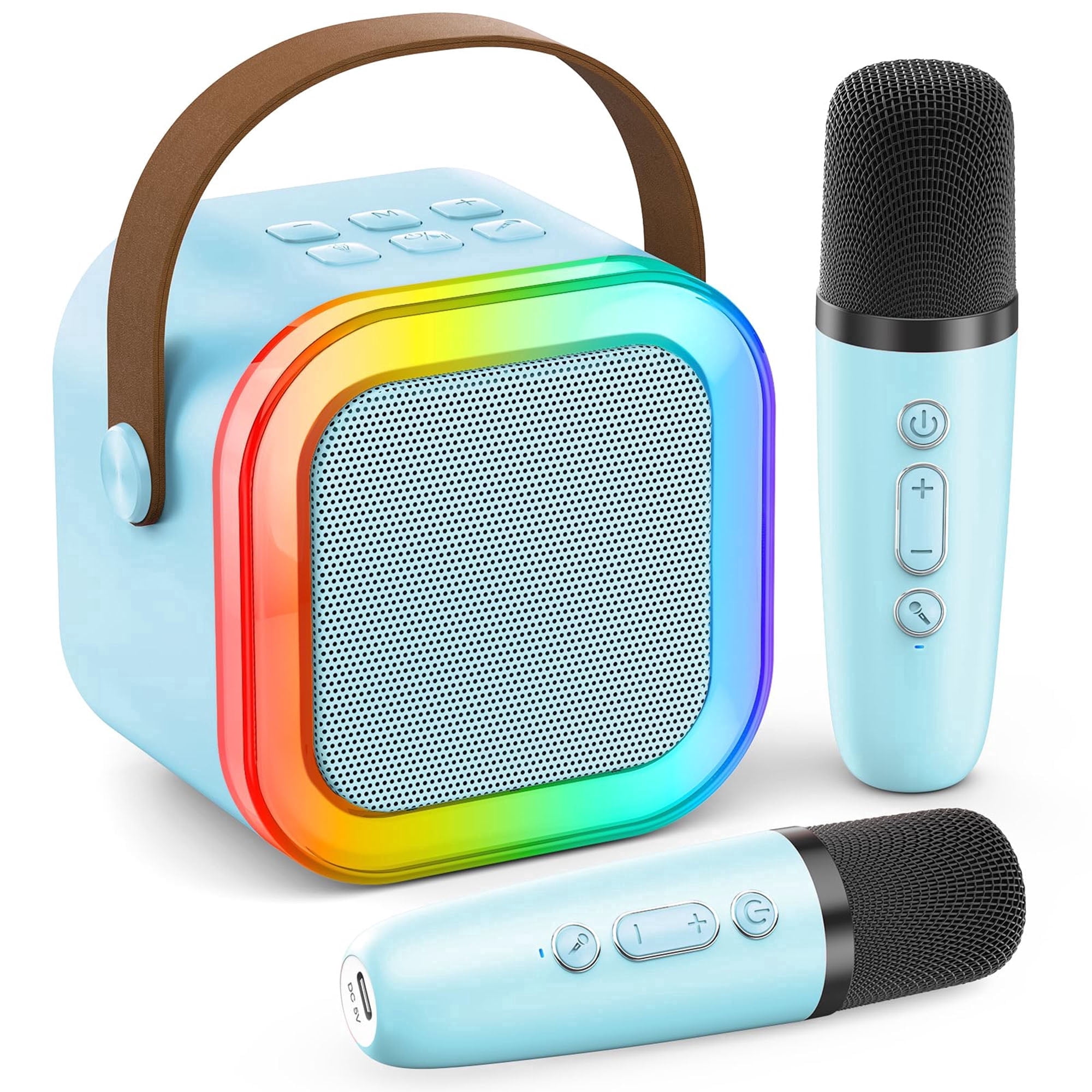 BONAOK Mini Karaoke Machine for Kids, Portable Karaoke Speaker with 2 Wilreless Microphones and Bluetooth for Home Party, Birthday Gifts for Girls(Blue)