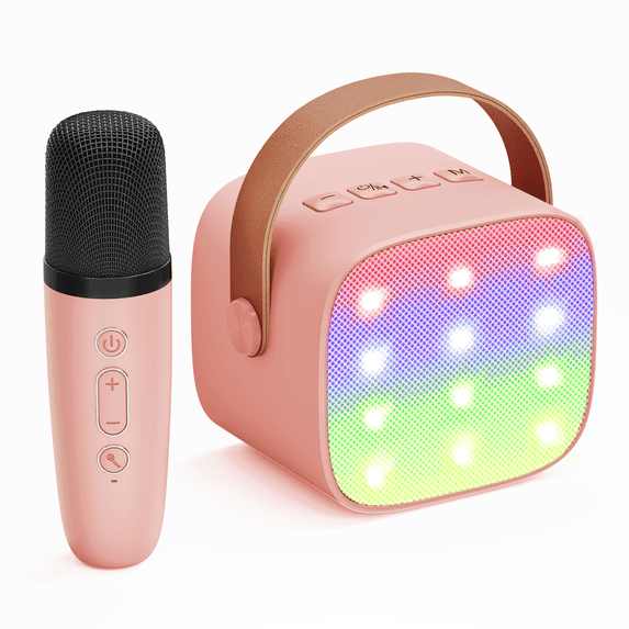 Bonaok Mini Karaoke Machine for Kids, Christmas Portable Speaker with Wireless Microphone for Singing, Gift for 4-12+ Years Old Girls, Pink