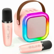 BONAOK Mini Karaoke Machine, Portable Karaoke Speaker with 2 Wilreless Microphones for Home Party, Birthday Gifts, Pink