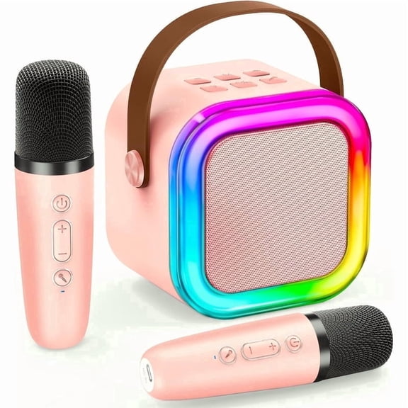 BONAOK Mini Karaoke Machine, Portable Karaoke Speaker with 2 Wilreless Microphones for Home Party, Birthday Gifts, Pink