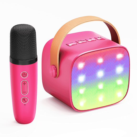 Bonaok Mini Karaoke Machine for Kids, Christmas Portable Speaker with Wireless Microphone for Singing, Gift for 4-12+ Years Old Girls, Rose