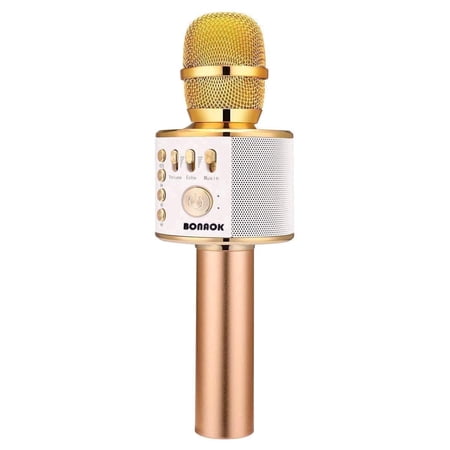 BONAOK Wireless Karaoke Microphone, Portable Karaoke Machine with LED Lights, Bluetooth Microphone Singing Gift for Kids Adults, Q37 Gold