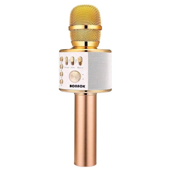BONAOK Wireless Karaoke Microphone, Portable Karaoke Machine with LED Lights, Bluetooth Microphone Singing Gift for Kids Adults, Q37 Gold