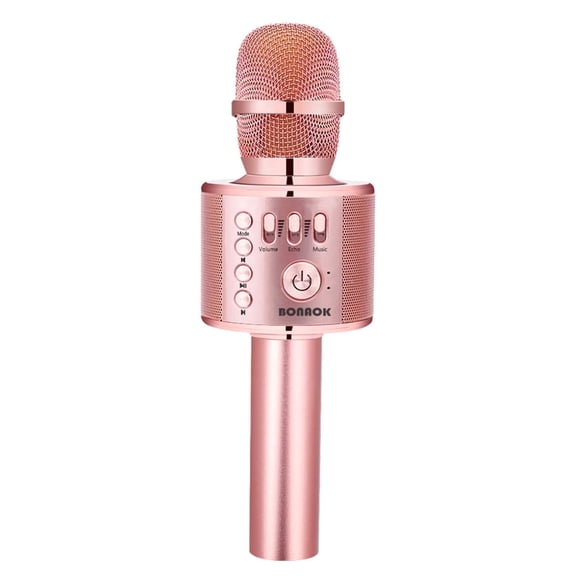 BONAOK Wireless Karaoke Microphone, Portable Karaoke Machine with LED Lights, Bluetooth Microphone Singing Gift for Kids Adults, Q37 Champagne