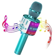 Wireless Karaoke Microphone for Kids, Portable Handheld Karaoke Machine with LED Lights, Childrens Day Birthday Gift for Girls Boys Light Blue