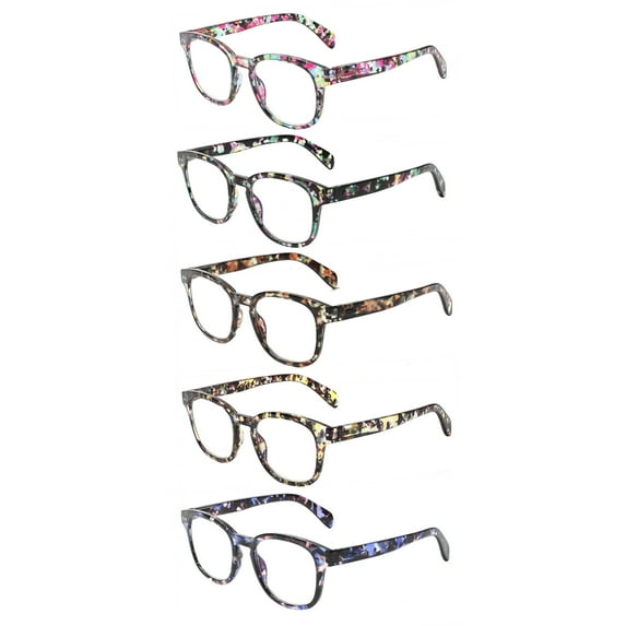 BONCAMOR 5 Pack Ladies Reading Glasses Blue Light Blocking Fashion Print Eyeglasses+250